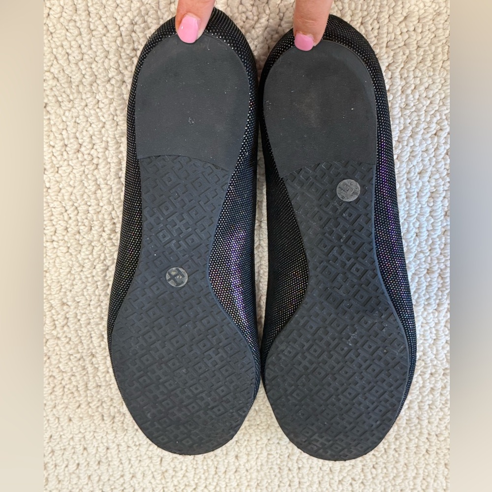 Tory Burch Black Sparkle Logo Ballet Flats - Picture 2 of 2